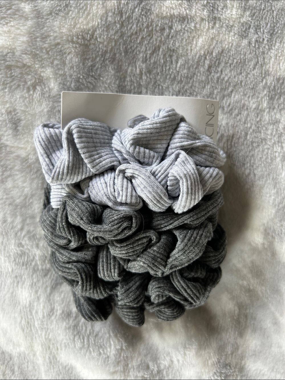 Icing Ribbed Fabric Scrunchie Set - Light Gray, Gray, Dark Gray